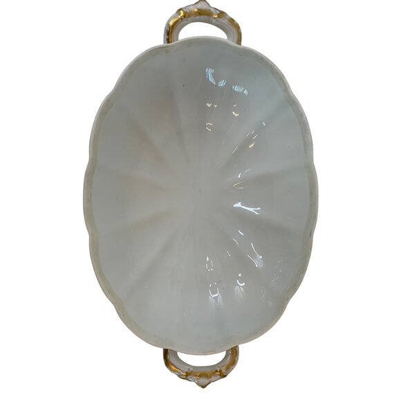 VTG Haviland France Limoges White Gold Oval Serving Bowl 12" Porcelain Dish H907 - Picture 2 of 7
